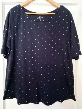 LOFT Navy Short Sleeve Tee with White Polka Dots